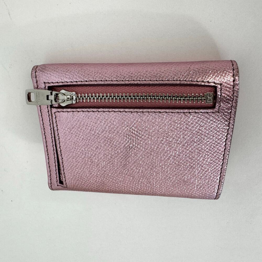 Dolce and Gabbana Trifold Metallic Dauphine Leather Small Wallet w/ Crystal Logo - Picture 9 of 13
